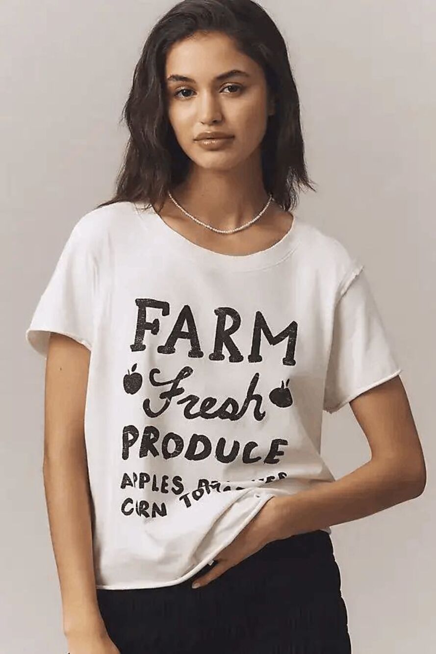 Anthropologie Farm Fresh Graphic Tee T Shirt Pullover Womens XXS NEW